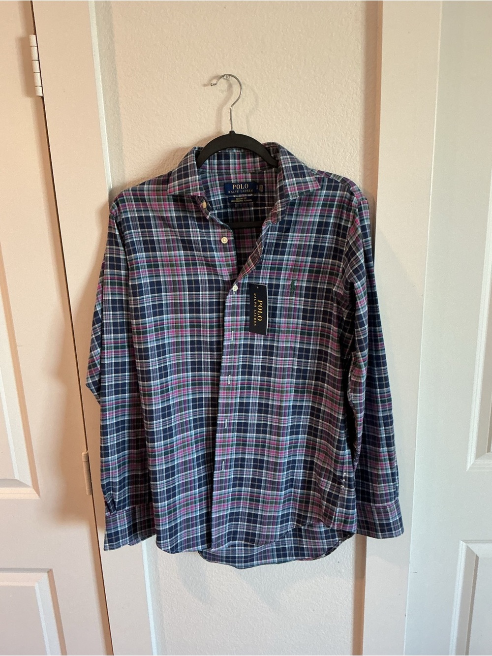 Polo by Ralph Lauren Navy and Pink Plaid Long-Sleeve Shirt